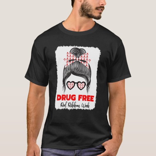 Drug Free Red Ribbon Week Awareness Cute Bleached T-shirt (Voorkant)