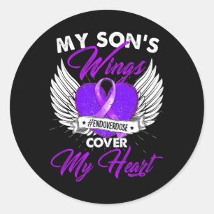 Drug Overdosering Bewustmaking Paarse Ribbon gifte Ronde Sticker