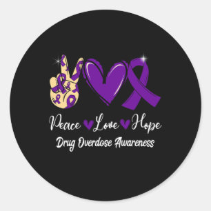 Drug Overdosering Vredesliefde Hoop Paarse rib Ronde Sticker
