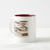 DRUGETIKETTEN IN SEPIA CUP TWEEKLEURIGE KOFFIEMOK (Voorkant links)