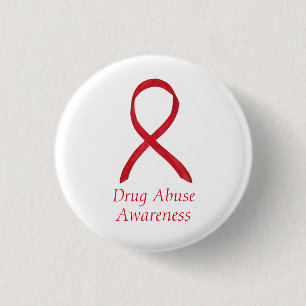 Drugmisbruik Bewustmaking Rode lint op maat Ronde Button 3,2 Cm