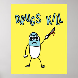 Drugs Misbruik Funny Drugs doden Cartoon Poster