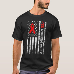 drugsvrij Amerikaans vlaggenlijntje Rood lint W T-shirt