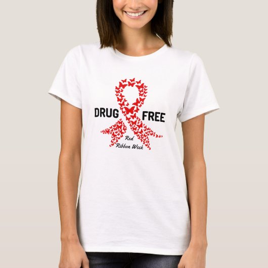 Drugvrije rode lintjes Weer T-shirt (Voorkant)