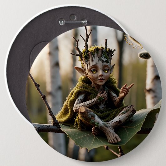 Druid Bard Fae on a Birch Tree Ronde Button 6,0 Cm (Voorkant /achterkant)