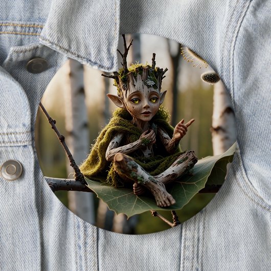Druid Bard Fae on a Birch Tree Ronde Button 6,0 Cm (In situ)