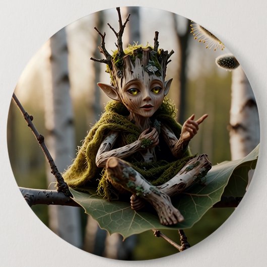 Druïde Bard Fae op een Berkboom Ronde Button 6,0 Cm (Voorkant)