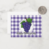 Druif op paarse geruite - Prettig Thanksgiving Notitiekaartje (Voorkant / Achterkant in situ)