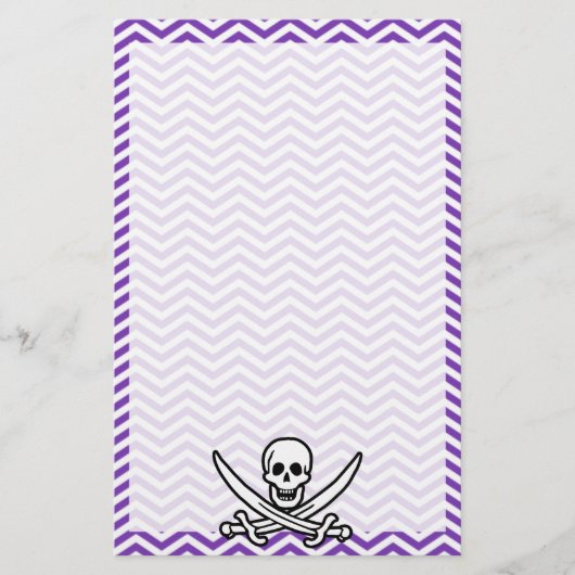 Druif Paarse Chevron Stripes; Jolly Roger Briefpapier (Voorkant)