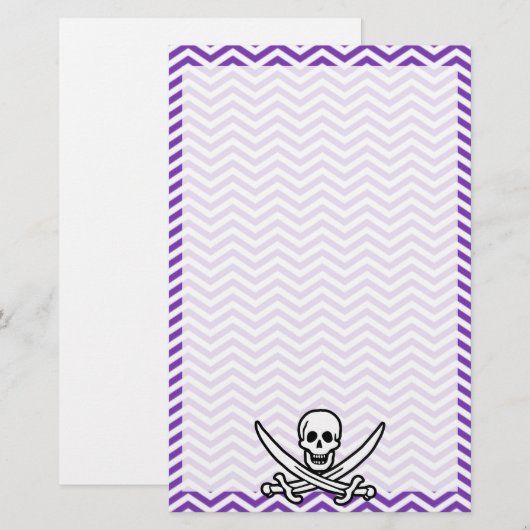 Druif Paarse Chevron Stripes; Jolly Roger Briefpapier (Voorkant / Achterkant)