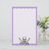 Druif Paarse Chevron Stripes; Jolly Roger Briefpapier (Staand voorkant)