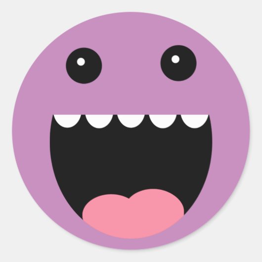 Druif Paarse "Chompy" Monster Gezicht Ronde Sticker (Voorkant)
