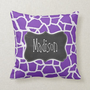Druif Paarse Giraffe Dierenprint; Krijtbordlook Kussen