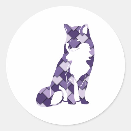 Druif Paarse Vierkant en Diamond Fox Ronde Sticker (Voorkant)
