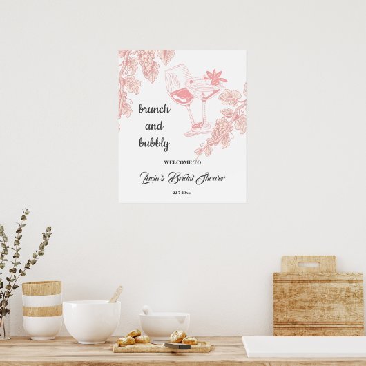 Druif Plant Champagne Retro Vrijgezellenfeest Welk Poster (Keuken)