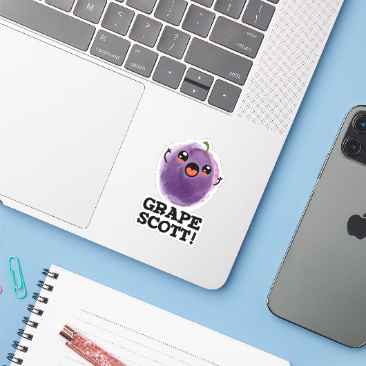 Druif Scott Grappig Fruit Grape Pun Sticker (Laptop met iPhone)