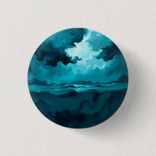 Druilerige oceaan golven onder stormachtige hemel  ronde button 3,2 cm