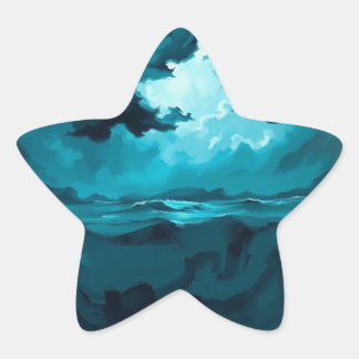 Druilerige oceaan golven onder stormachtige hemel  ster sticker