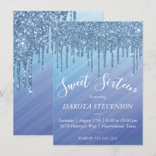 druipend glitter   Ombre Blauw Glam Sweet Sixteen Kaart