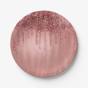 Druipend in roze gouden glitters mooie roze druppe papieren bordje