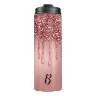 Druipend in roze gouden glitters mooie roze druppe thermosbeker