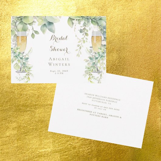 Druipende botanische champagne witte bruidsdouche kaart