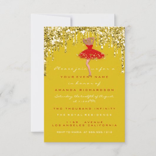 Druipende gele gouden glitter bruidsjurk voor Swee Kaart (Voorkant)