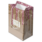 Druipende Glitter Roze Goud Meisjes DANK JE Medium Cadeauzakje (Voorkant Gekanteld)