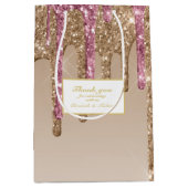 Druipende Glitter Roze Goud Meisjes DANK JE Medium Cadeauzakje (Voorkant)