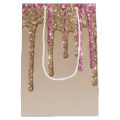Druipende Glitter Roze Goud Meisjes DANK JE Medium Cadeauzakje (Achterkant)