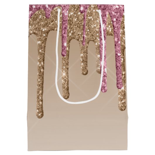 Druipende Glitter Roze Goud Meisjes DANK JE Medium Cadeauzakje (Achterkant)