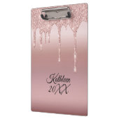 Druipende Glitter Roze Gouden Gepersonaliseerd Klembord (Links)