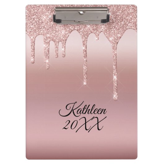 Druipende Glitter Roze Gouden Gepersonaliseerd Klembord (Voorkant)