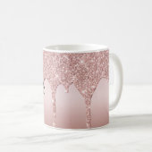 Druipende Glitter Roze Gouden Gepersonaliseerd Koffiemok (Voorkant rechts)