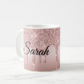 Druipende Glitter Roze Gouden Gepersonaliseerd Koffiemok (Voorkant links)