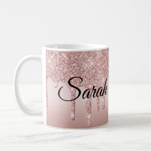 Druipende Glitter Roze Gouden Gepersonaliseerd Koffiemok