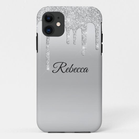 Druipende Glitter Zilver Persoonlijk Case-Mate iPhone Case (Achterkant)