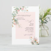 Druipende Roze Roos Eucalyptus Bruiloft  Kaart (Staand voorkant)