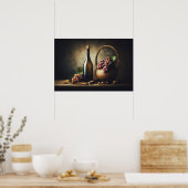 Druiven en een fles wijn Stilleven Poster (Keuken)