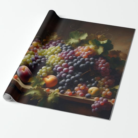 Druiven en Fruit Stilleven Schilderen Cadeaupapier (Uitgerold)