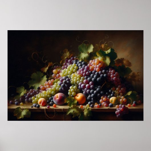 Druiven en Fruit Stilleven Schilderen Poster (Voorkant)