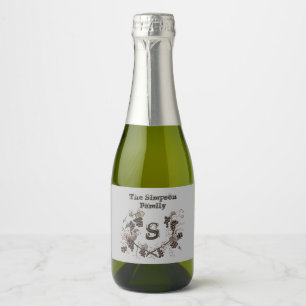 druiven en vinnen zwart wit Monogram toevoegen Sparkling Wijnetiket