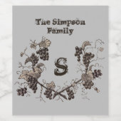 druiven en vinnen zwart wit Monogram toevoegen Wijn Etiket (Enkel label)