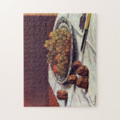 Druiven en walnoten op een tafelgerei legpuzzel (Verticaal)