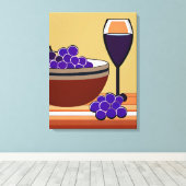 Druiven en Wijnglas in Maroon en Tan Canvas Afdruk (Insitu (Houten vloer))