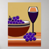 Druiven en Wijnglas in Maroon en Tan Poster (Voorkant)
