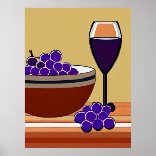 Druiven en Wijnglas in Maroon en Tan Poster