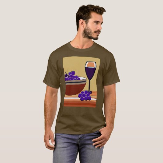 Druiven en Wijnglas in Maroon en Tan T-shirt (Voorkant volledig)