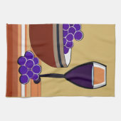 Druiven en Wijnglas in Maroon en Tan Theedoek (Horizontaal)