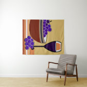 Druiven en Wijnglas in Maroon en Tan Wandkleed (In Situ (horizontaal))